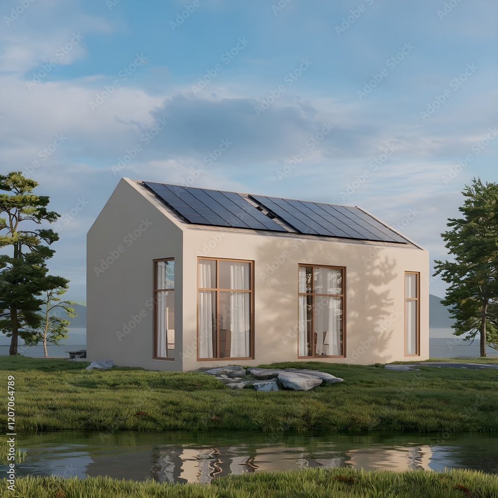 Fototapeta premium Minimalist house with solar panels