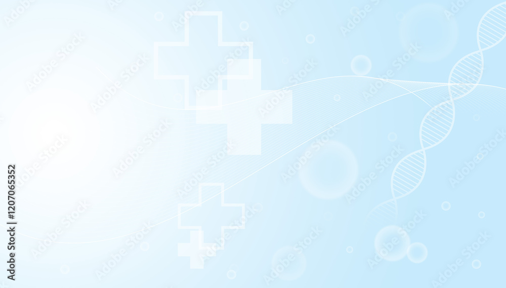 Medical concept background. Gene and Plus Sign with curved lines on light blue background Medical concept background. Gene and Plus Sign with curved lines on light blue background