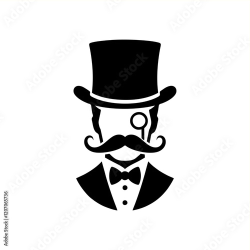 tuxedo man top hat mustache monocle vector silhouette	
