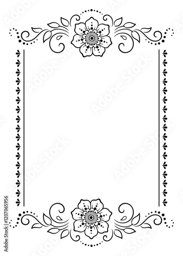 Frame in eastern tradition. Stylized with henna tattoos decorative pattern for decorating covers for book, notebook, casket, magazine, postcard and folder. Flower border in mehndi style.