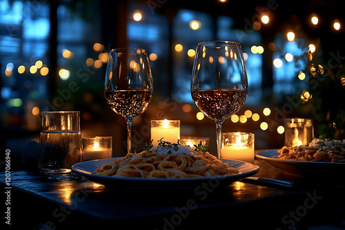 Wallpaper Mural Romantic Dinner for Two: Candlelit Pasta, Wine, and Intimate Ambiance Torontodigital.ca