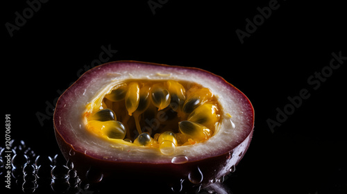 Halved Passion Fruit with Visible Seed Texture photo