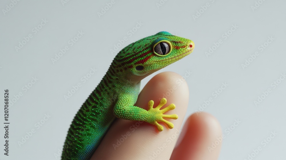 Obraz premium Green Gecko on Finger