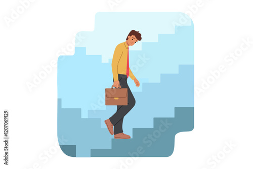 Problems on career ladder arose from man who got lost on path to success in business. Guy is trapped in labyrinth of career ladders, feels stressed and lacks motivation to move forward.
