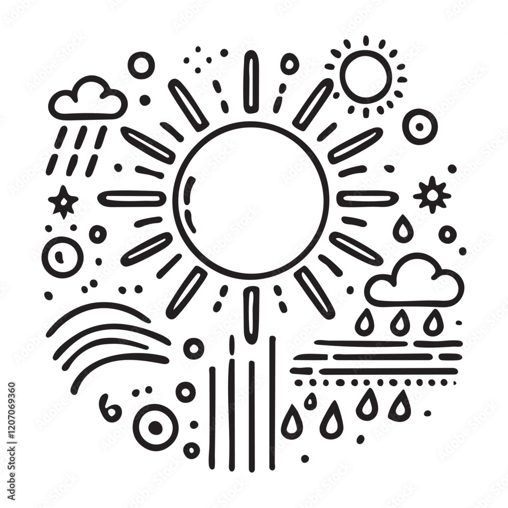 Fototapeta premium Weather icon. Changing weather, rainy and sunny, cloudy vector graphics