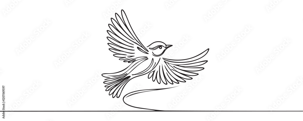 Obraz premium bird in flight, dove one line icon, linear style badge, vector illustration.