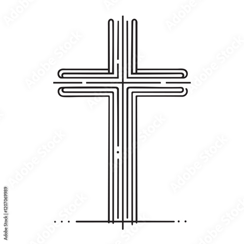 Continuous one line drawing of cross, abstract cross, christianity icon, vector illustration