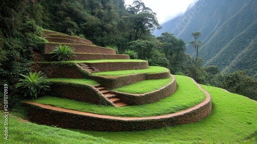 Wallpaper Mural Ancient terraced farming, Andes mountains, lush green, scenic view Torontodigital.ca