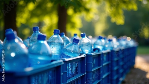 blue boxes with large volumes of bottled water