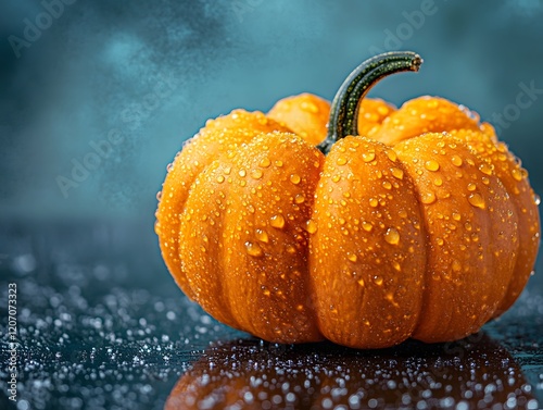 ripe pumpkins with water dropplets  photo