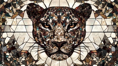 A large stained glass piece of art of a tiger photo