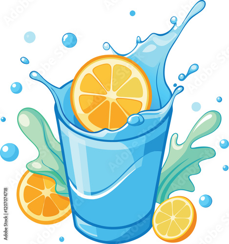 Drink Refreshing Lemon Juice in the a blue glass vector design