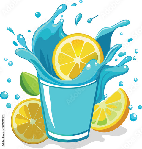 Drink Refreshing Lemon Juice in the a blue glass vector design