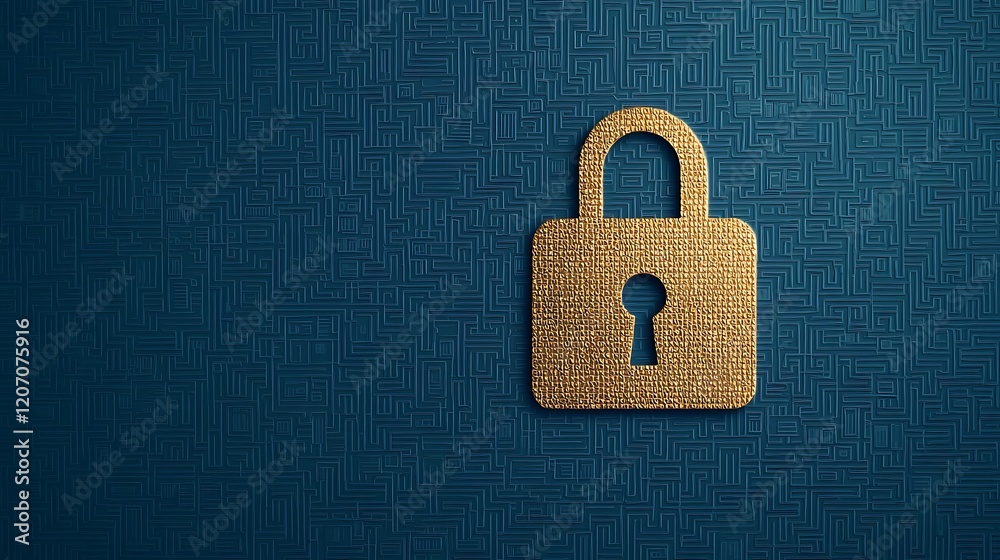 Fototapeta premium A golden padlock icon on a textured dark blue background symbolizes security and protection.