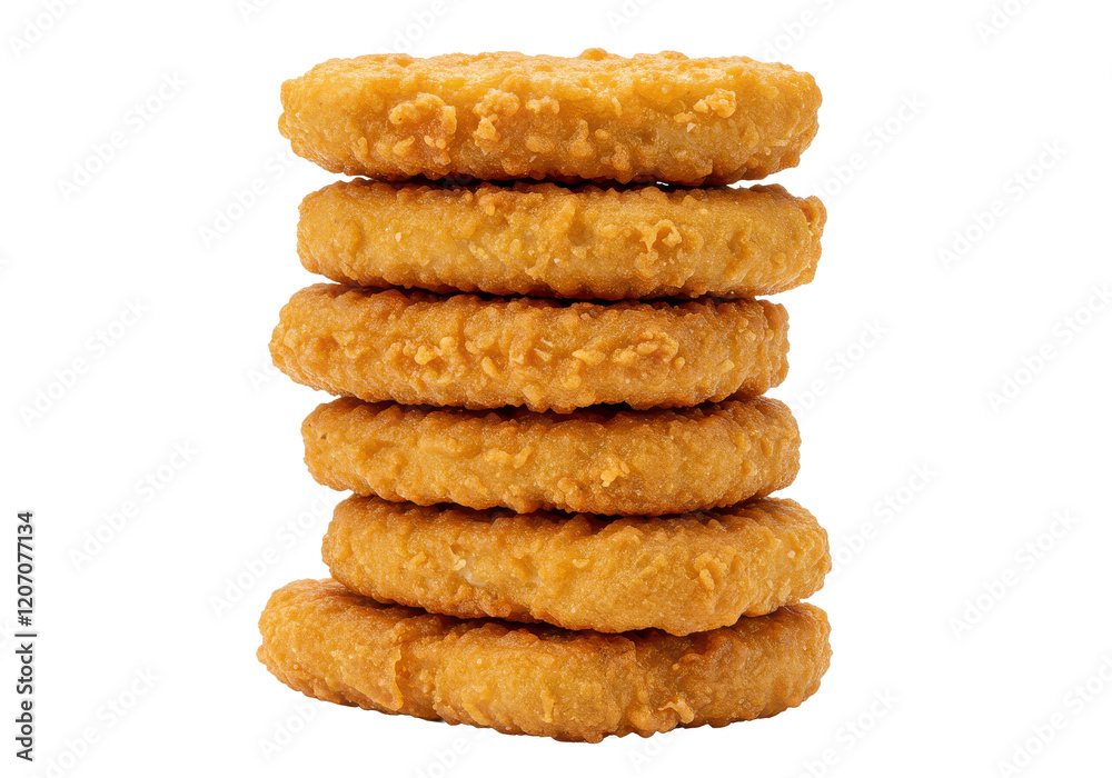 Stack of golden brown fried chicken nuggets isolated on white background Stack of golden brown fried chicken nuggets isolated on white background