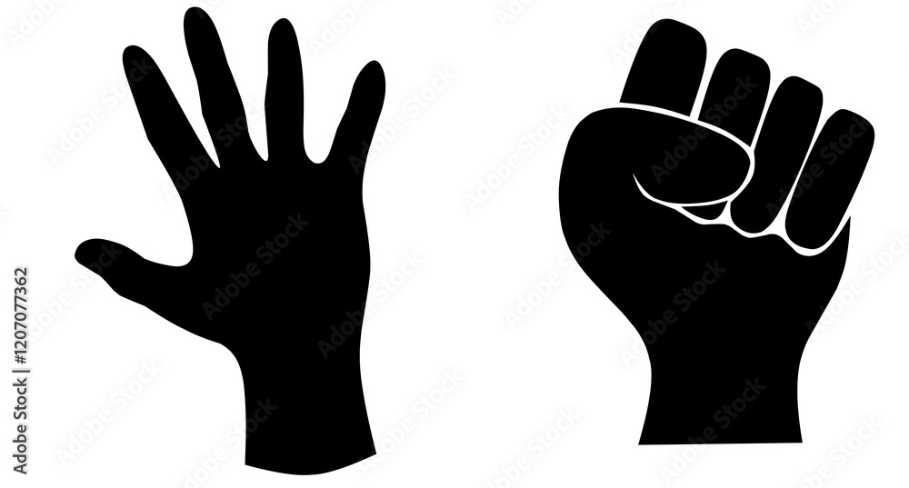Vector collection of silhouettes of human hands depicting various movements, black on a white background.sqeas a graphic design element, Illustration in svg format. isolated white background
