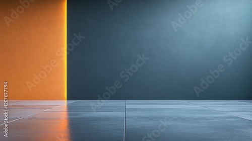 Warm orange meets cool grey wall modern interior design. AI Generated