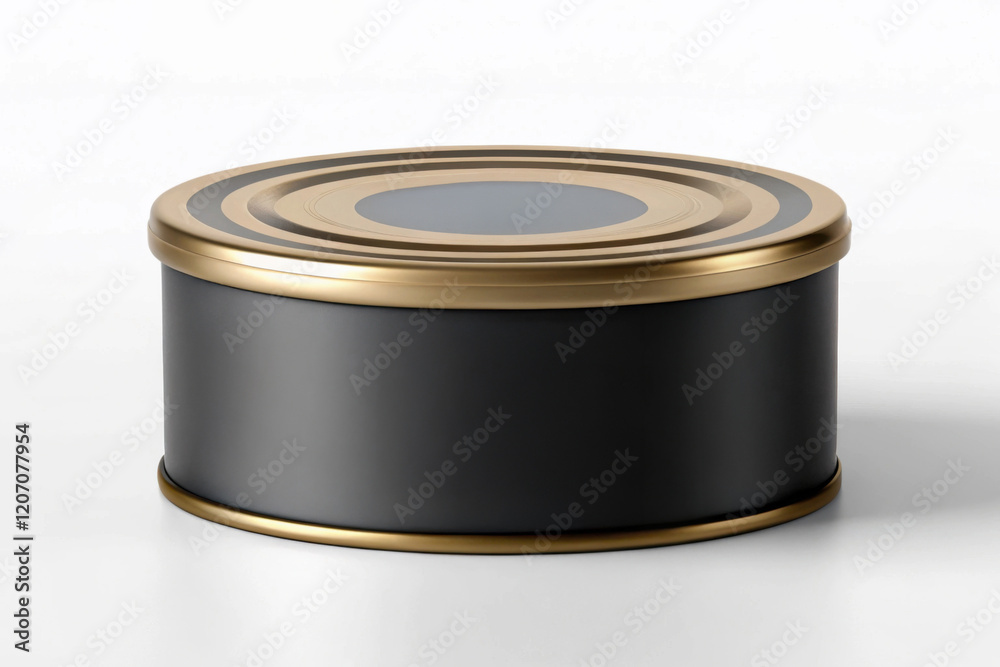 Sleek Luxury Tin Container Mockup Featuring a Smooth Black Surface and Elegant Gold Accents Sleek Luxury Tin Container Mockup Featuring a Smooth Black Surface and Elegant Gold Accents