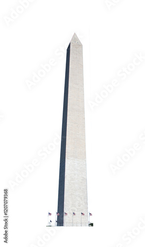 The Washington Monument in Washington DC, USA cut out on white