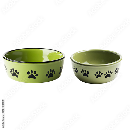 green dog bowl There are black paw prints on the sides. white background
