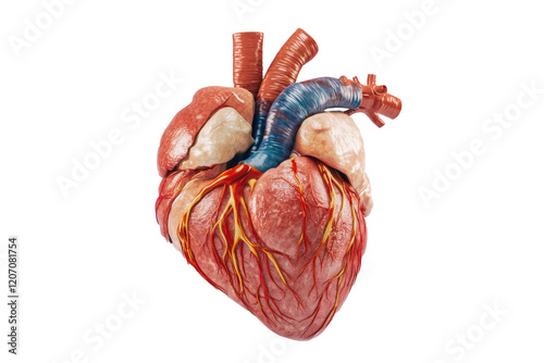 Anatomical Illustration of a Human Heart with Cholesterol Buildup isolated on white or transparent background. Al Generated
