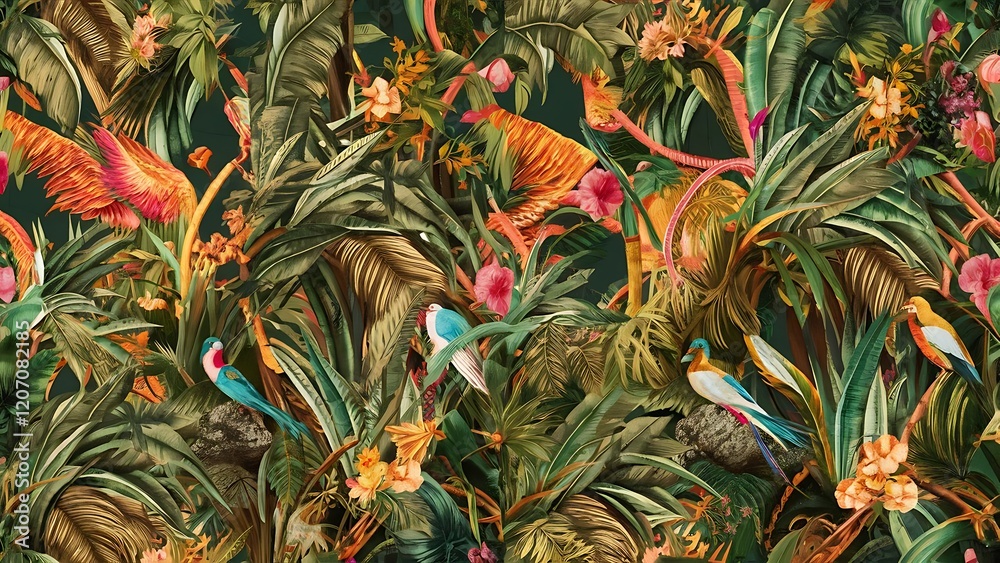 Obraz premium Seamless tropical pattern with palm leaves for fabric design and other uses.