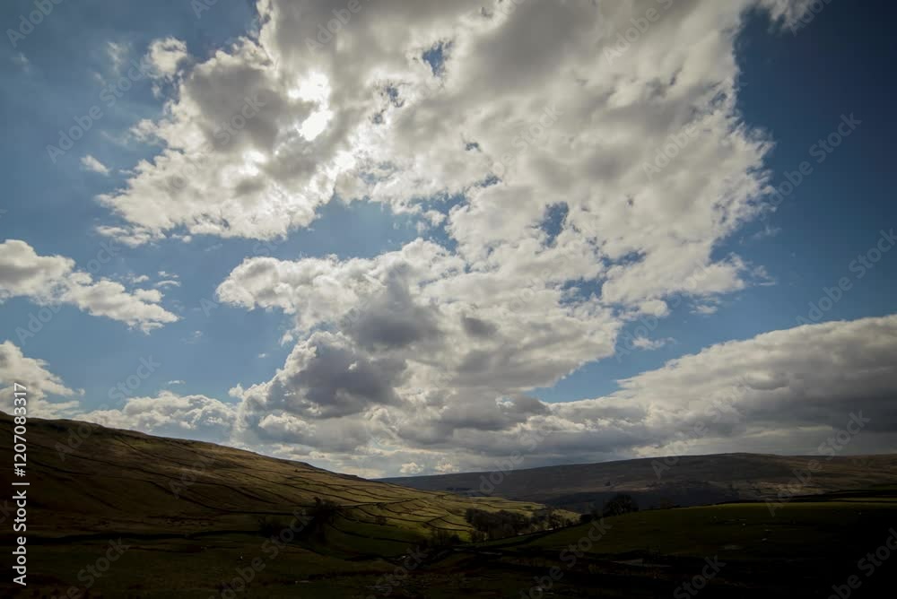 Timelapse of Aysgarth's Rolling Green Hills with Moving Clouds, Cars, and People – Wide Scenic View Timelapse of Aysgarth's Rolling Green Hills with Moving Clouds, Cars, and People – Wide Scenic View