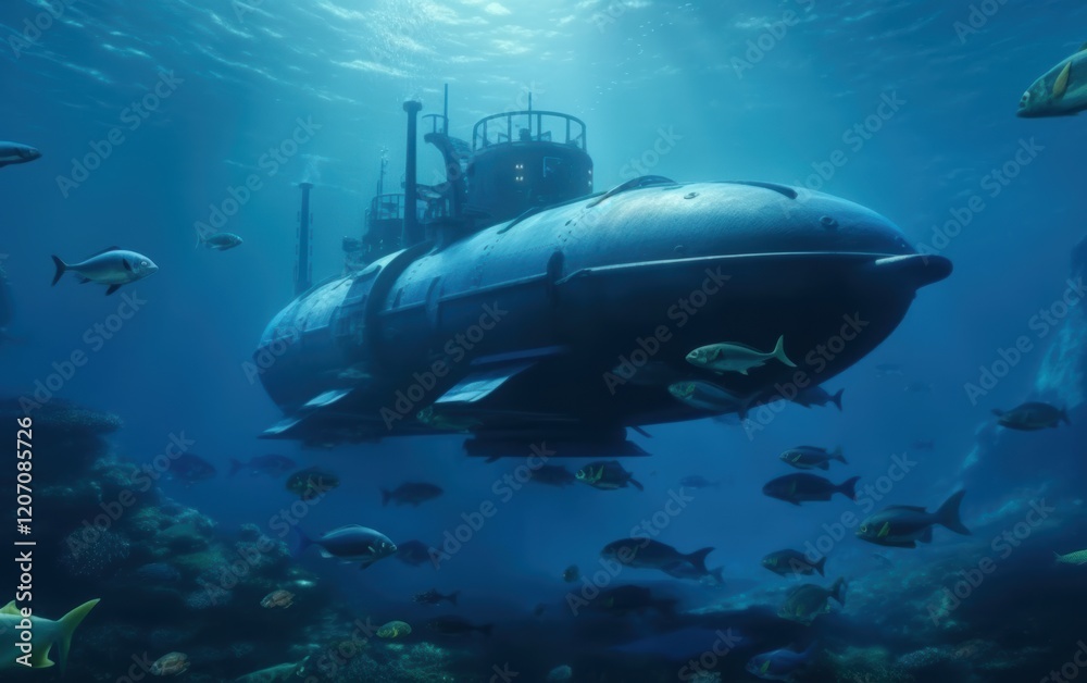 Fototapeta premium Submarine Adventure Deep in the Ocean