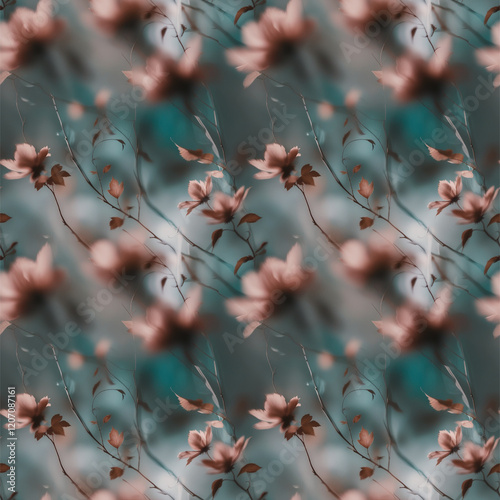 Seamless pattern with jentle delicate minimalistic blurred flowers photo