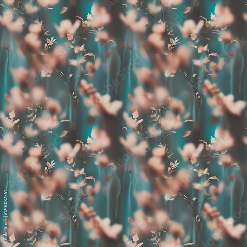 Seamless pattern with jentle delicate minimalistic blurred flowers photo