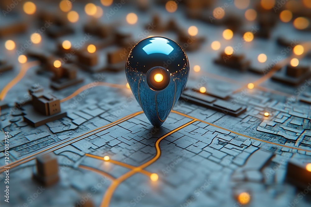 Abstract blue location point icon glowing on a city map with area.. Abstract blue location point icon glowing on a city map with area..
