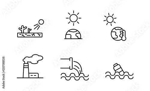 Set of Climate Change and pollution icon for app web logo banner poster, Editable Stroke
