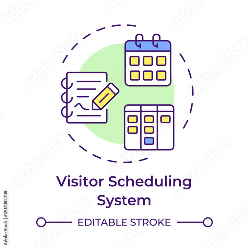 Visitor scheduling system multi color concept icon. Planning software, time management. Round shape line illustration. Abstract idea. Graphic design. Easy to use in infographic, presentation