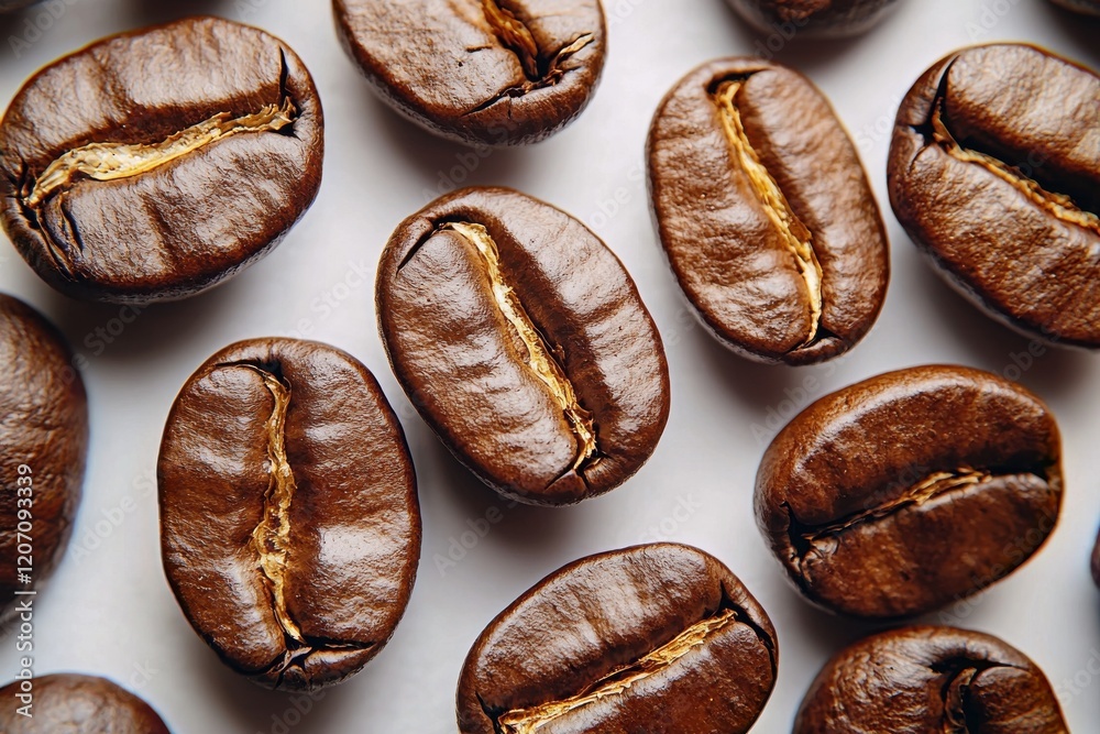 Close-up view of roasted coffee beans showcasing natural textures and rich colors Close-up view of roasted coffee beans showcasing natural textures and rich colors