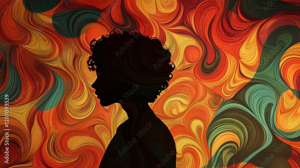 Elegant Silhouette Against Vibrant Swirling Background Design Elegant Silhouette Against Vibrant Swirling Background Design