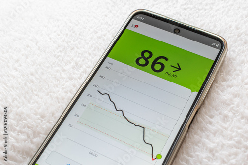low blood sugar, glucose alarm for diabetics. blood glucose monitoring in the smartphone app