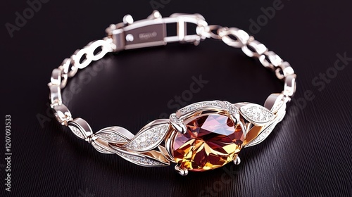 Elegant Simple Bracelet Design Featuring Large Topaz Gemstone and Decorative Silver Accents for Fashion Jewelry Lovers photo