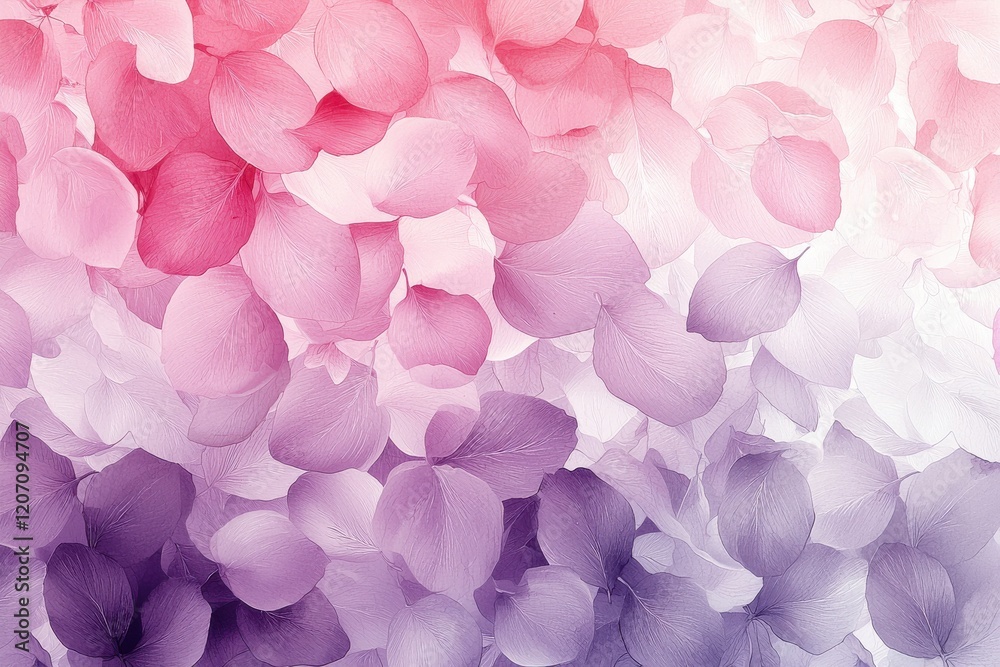 Fototapeta premium Ombre watercolor pattern featuring soft pink and purple petals blending seamlessly in a serene artwork