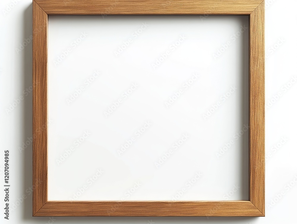 Fototapeta premium Empty square wooden picture frame on white background