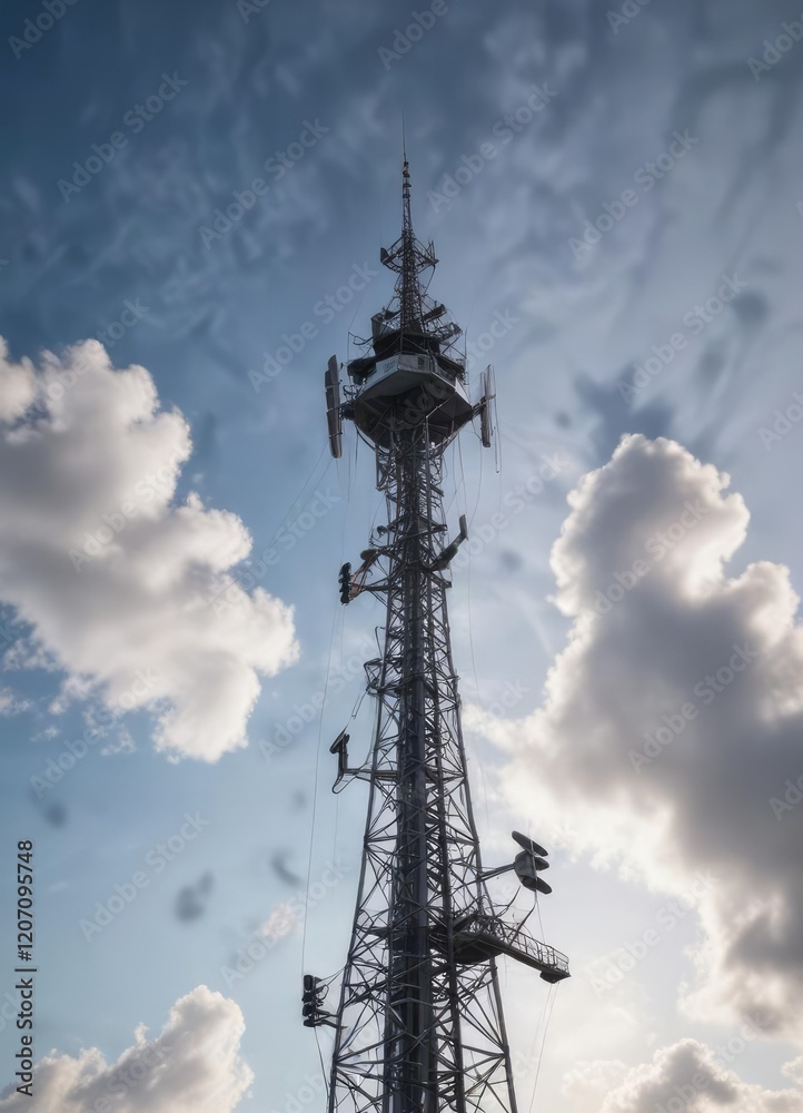 Airplane taking off from the middle of a radio broadcasting antenna tower, aviation, frequency, broadcasting Airplane taking off from the middle of a radio broadcasting antenna tower, aviation, frequency, broadcasting