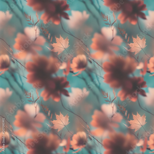 Seamless pattern with jentle delicate minimalistic blurred flowers photo