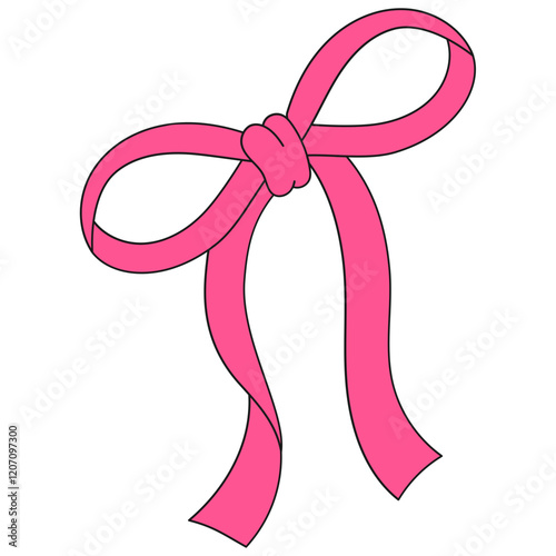 pink ribbon bow illustration with outline 