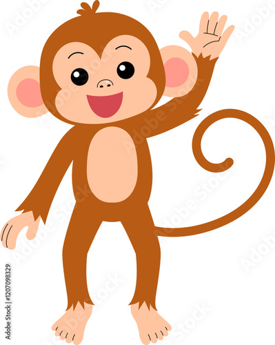 playful little monkey raising hand to greeting illustration