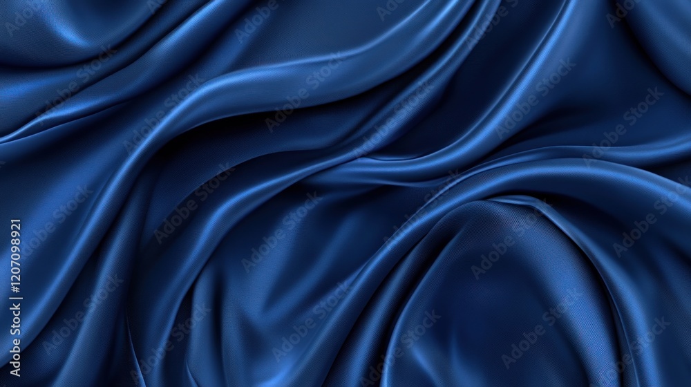 Fototapeta premium Deep blue satin fabric drapes in elegant folds