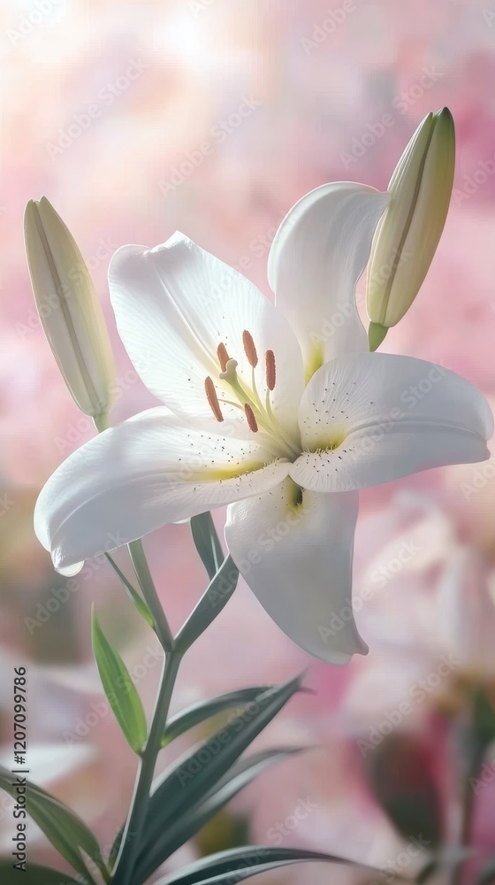 Fototapeta premium Easter lily flower in soft pastel light. Vertical background