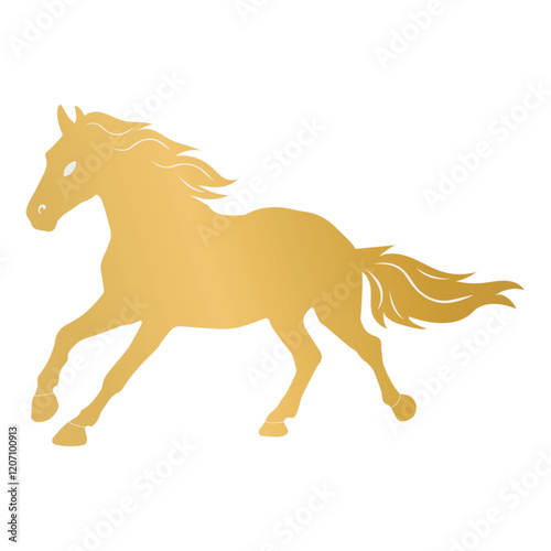 Vector prancing golden horse silhouette. New year animal symbol. Chinese zodiac horse symbol. Horse character