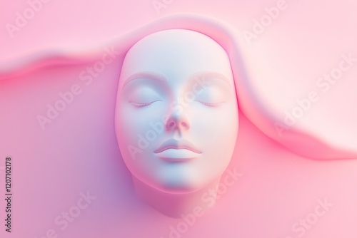 Abstract Minimalist AI Icon with Soft Pink Background and Face