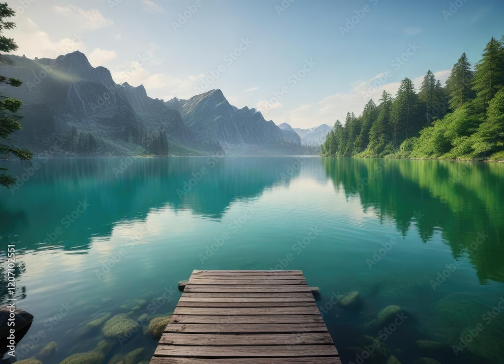 Blue and green ombre effect in a serene lake scene, ombre, peaceful, blue Blue and green ombre effect in a serene lake scene, ombre, peaceful, blue