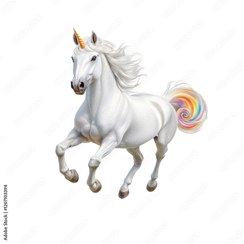 Majestic White Unicorn with Rainbow Tail in Motion Majestic White Unicorn with Rainbow Tail in Motion