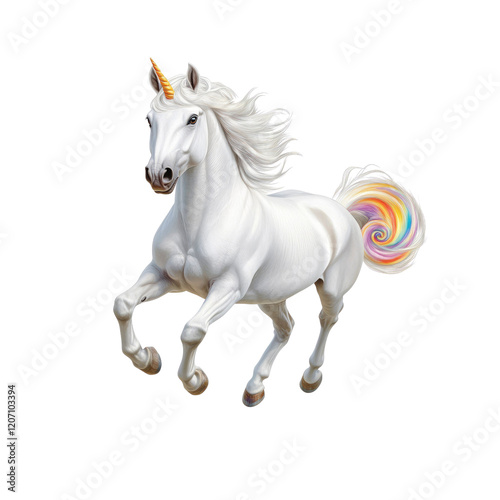 Majestic White Unicorn with Rainbow Tail in Motion